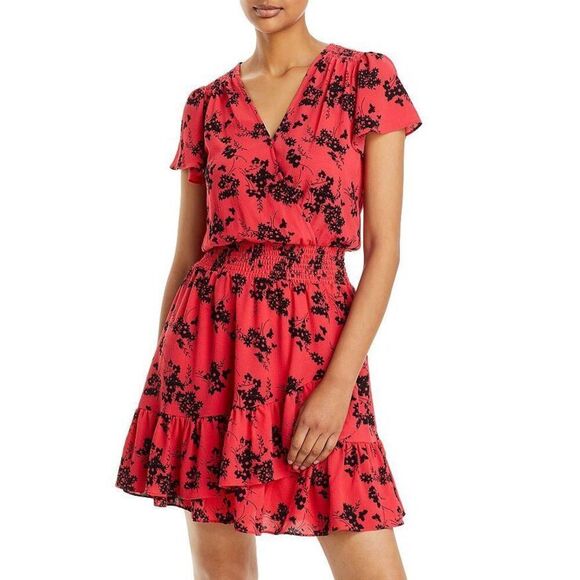 Michael by Michael Kors Women’s Faux Wrap Floral Print Fit and Flare Dress - Picture 1 of 15